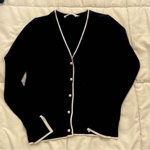 Zara Black Cardigan with White Accents